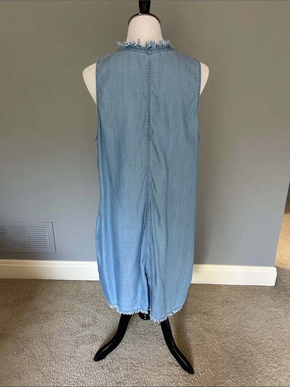 Tommy Bahama Light Blue Sleeveless Midi Dress with Frayed V-Neck - Picture 2 of 2